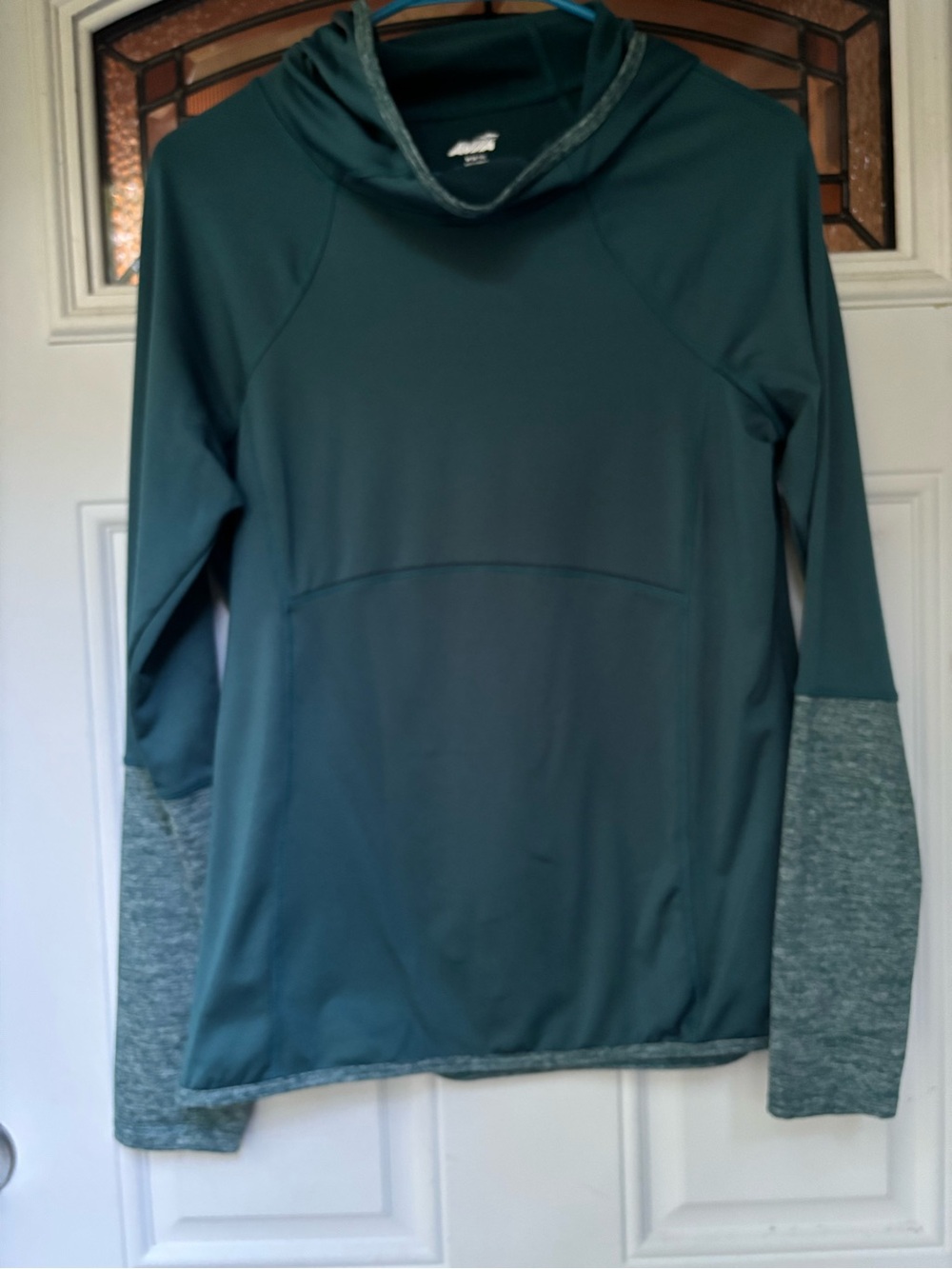 Avia Teal Crewneck Pullover with Heathered Sleeve Accents